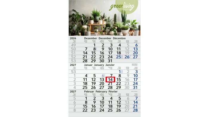 3-Monatskalender Einblatt Budget 3 RECYCLING Schrift modern Ansicht 2