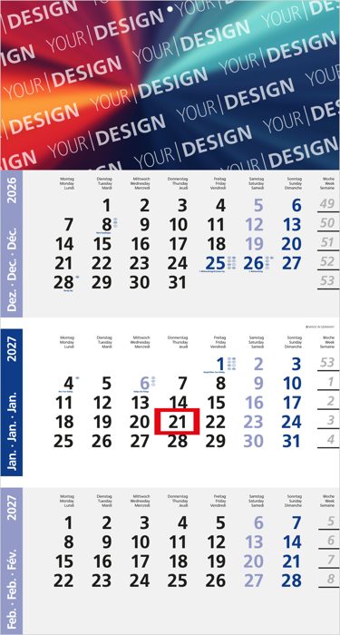 3-Monatskalender Einblatt Logic 3 Post A Design-Kalendarium