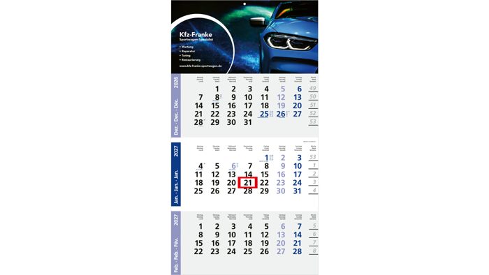 3-Monatskalender Einblatt Logic 3 Post A Design-Kalendarium Ansicht 2