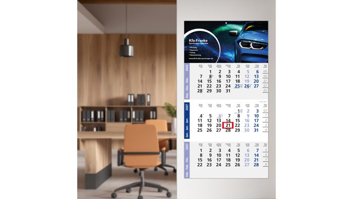 3-Monatskalender Einblatt Logic 3 Post A Design-Kalendarium Ansicht 3