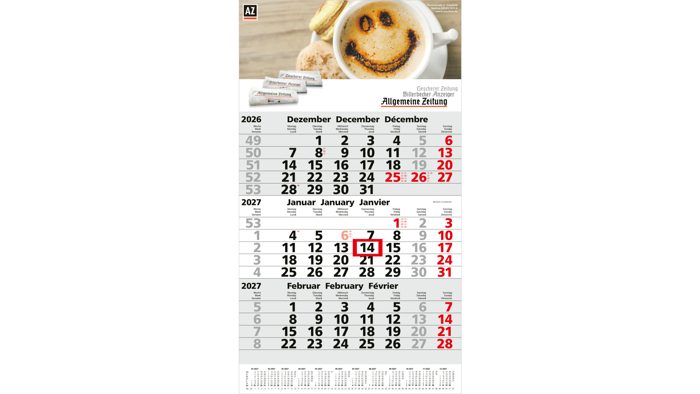 3-Monatskalender Einblatt Primus 3 Post A EXPRESS mit Jahresübersicht Ansicht 2