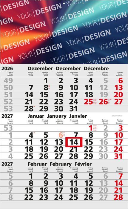 3-Monatskalender Einblatt Solid 3 EXPRESS Schrift klassisch