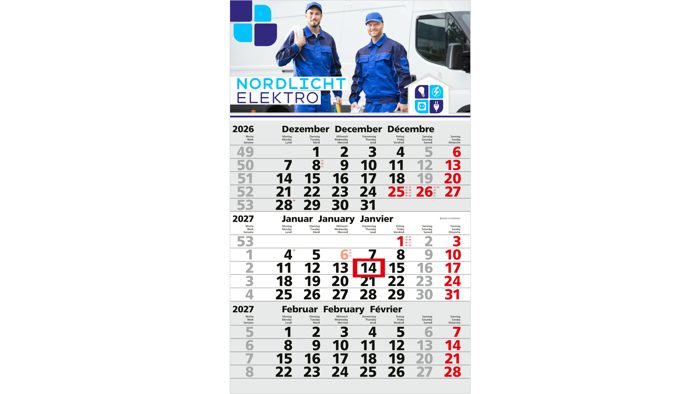 3-Monatskalender Einblatt Solid 3 EXPRESS Schrift klassisch Ansicht 2