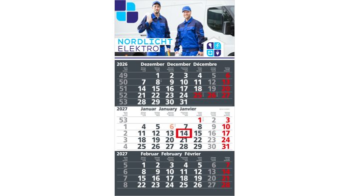 3-Monatskalender Einblatt Solid 3 Schrift klassisch Ansicht 2