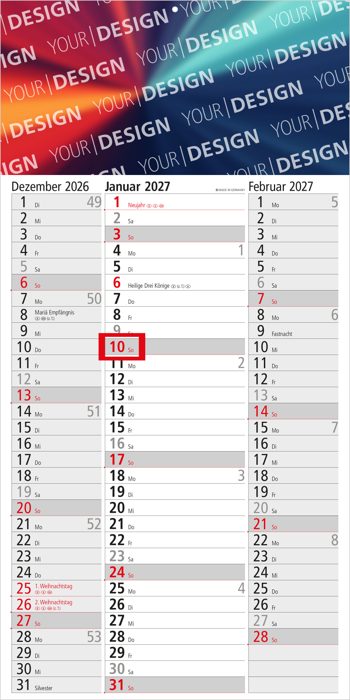 3-Monatskalender Einblatt Spectrum 3 Streifenkalender 3 Monate