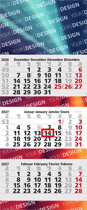 3-Monatskalender Mehrblock Maxi 3 Post Extra-Breite 335 mm