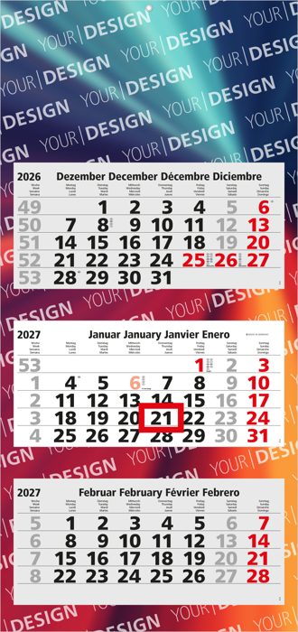 3-Monatskalender Mehrblock Maxi Light 3 EXPRESS Werbung auf Rückwand