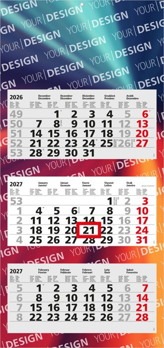 3-Monatskalender Mehrblock Maxi Light 3 International
