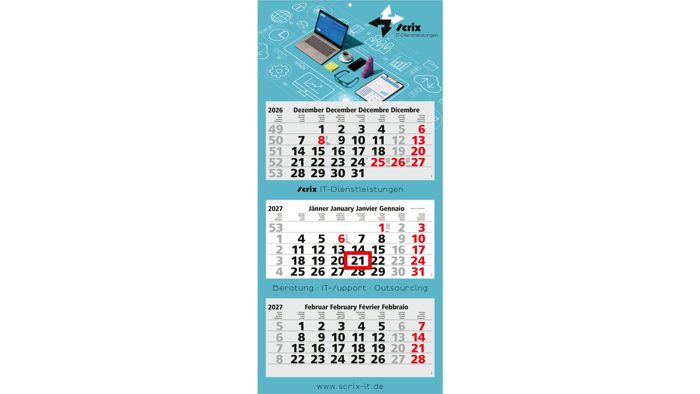3-Monatskalender Mehrblock Maxi Light 3 mehrsprachig Ansicht 2