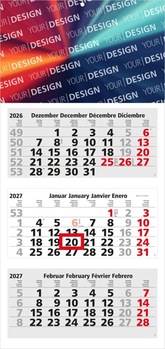 3-Monatskalender Mehrblock Medium Light 3 Werbung am Kopf