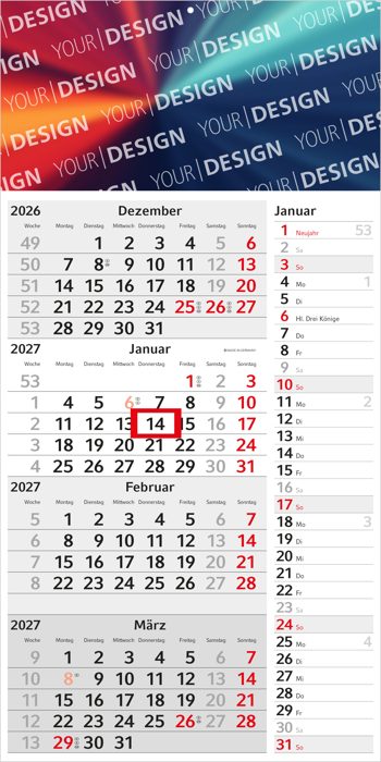 4-Monatskalender Einblatt Konzept 4 Post mit Streifenkalendarium
