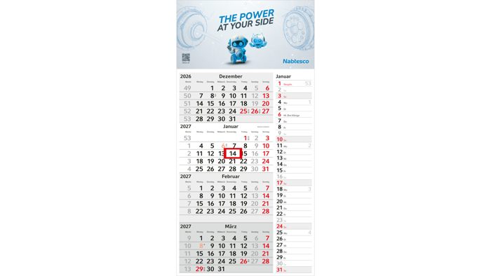 4-Monatskalender Einblatt Konzept 4 Post mit Streifenkalendarium Ansicht 2