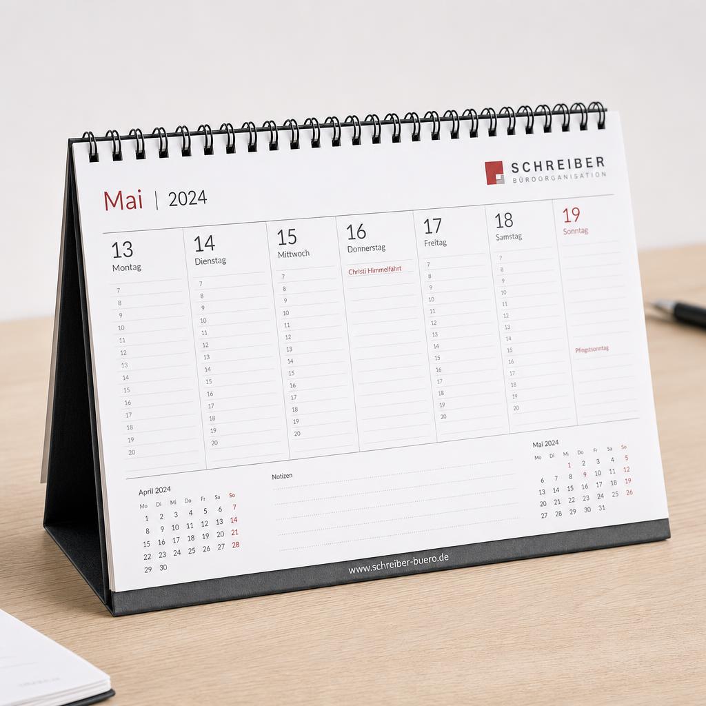 Tischkalender von MARKANDA – individuell gebrandet im Büro inszeniert