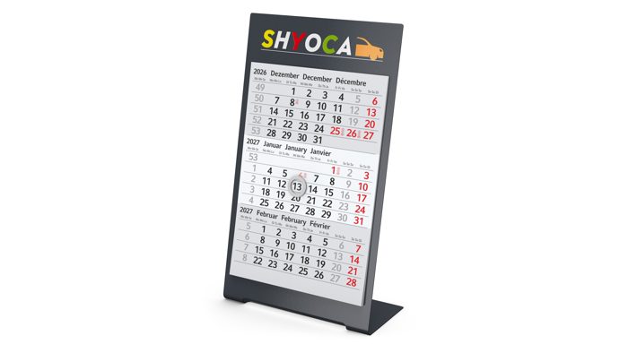 Tischkalender Desktop 3 Color Metallaufsteller farbbeschichtet Ansicht 2