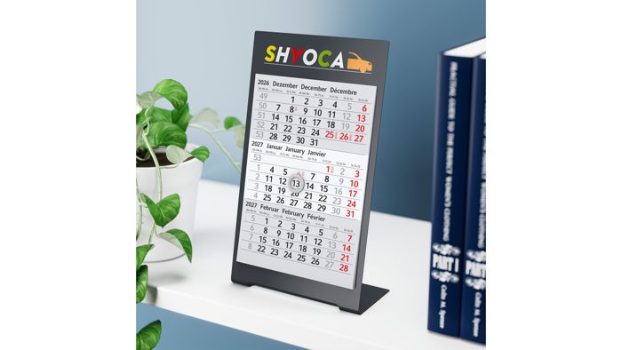Tischkalender Desktop 3 Color Metallaufsteller farbbeschichtet Ansicht 3