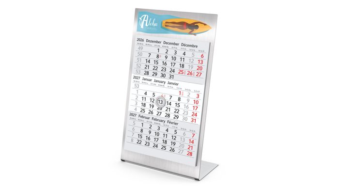 Tischkalender Desktop 3 Steel Edelstahl-Aufsteller gebürstet Ansicht 2